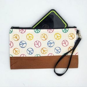 Canvas rainbow peace sign wristlet, clutch purse, or cosmetic bag